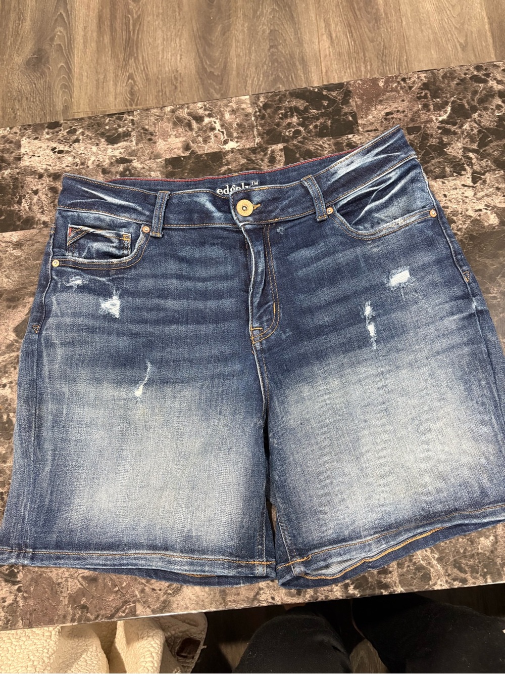 Maurices Edgely Distressed Denim Shorts Size 14 Mid Rise Medium Wash REPREVE